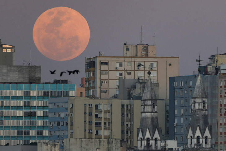 Siêu trăng xanh tại thành phố Porto Alegres (Brazil) ngày 30-8 - Ảnh: REUTERS