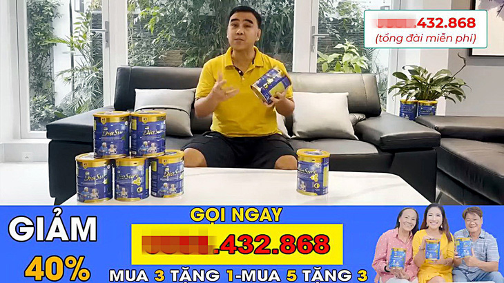 Nghệ sĩ Quyền Linh trong quảng cáo lố sữa "trị tiểu đường" gần đây - Ảnh chụp màn hình