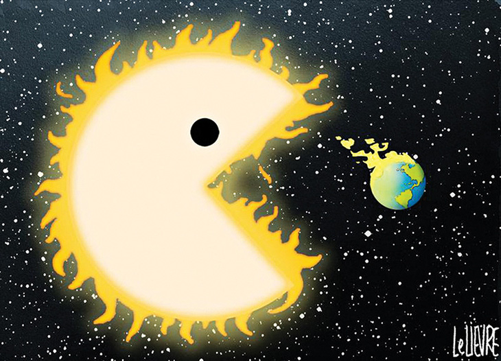 Trái đất trong cuộc săn Pac-Man hủy diệt - tranh của họa sĩ Úc Glen Le Lievre.