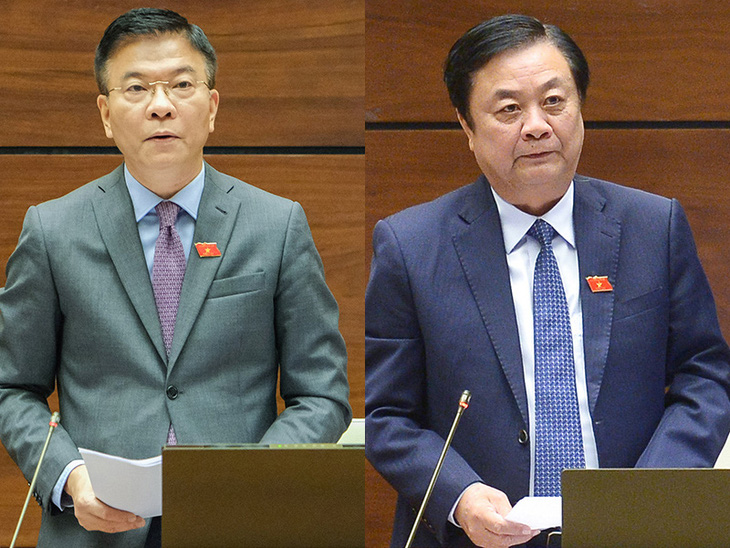Bộ trưởng Lê Thành Long (trái) và Bộ trưởng Lê Minh Hoan - Ảnh: GIA HÂN