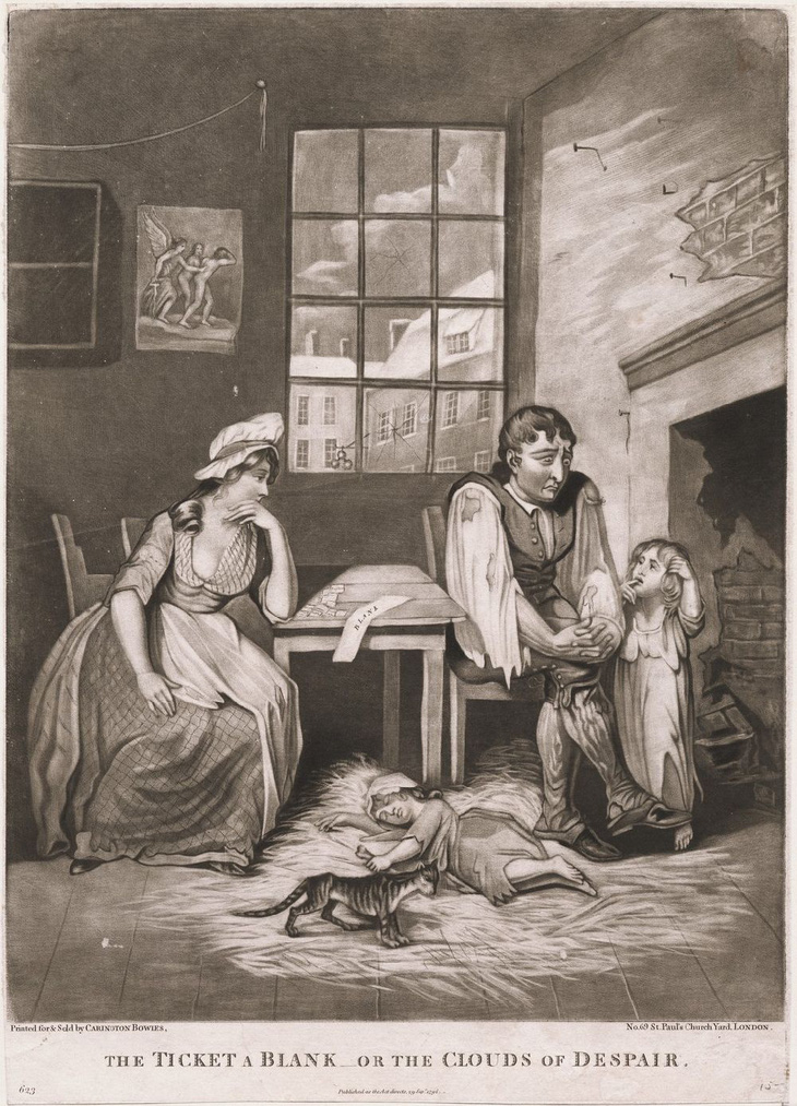 &quot;Vé trật hay bóng mây tuyệt vọng&quot;, tranh in khắc nạo của Carington Bowles (London) năm 1792. Nguồn: Bảo tàng Anh