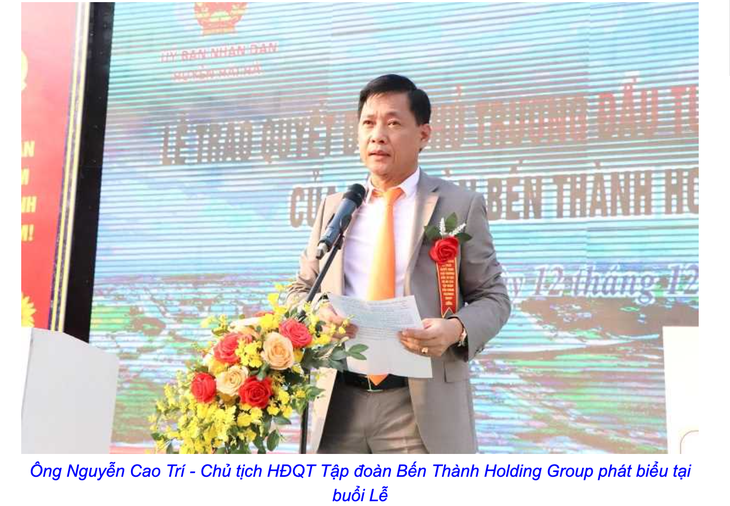 Ông Nguyễn Cao Trí trong lễ trao quyết định chủ trương đầu tư và khởi động các dự án của Tập đoàn Bến Thành Holdings Group tại huyện Hải Hà - Ảnh chụp màn hình