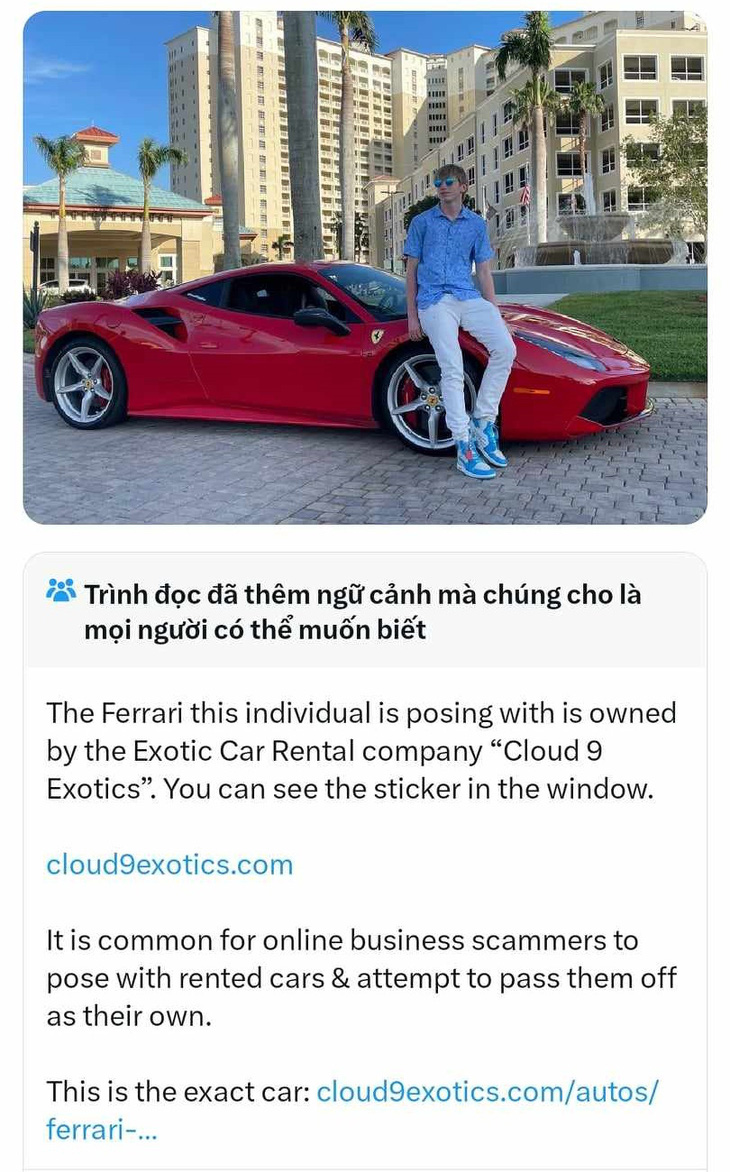 Young man flaunts his wealth with Ferrari, online community snatches rental car - photo 2.