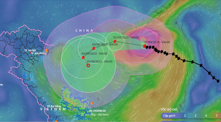 Vị tri và hướng di chuyển bão số 3 lúc 4h sáng 1-9 - Ảnh: NCHMF