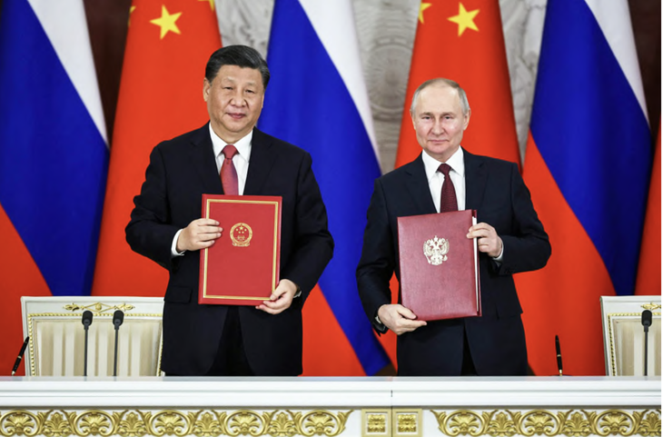 Chủ tịch Trung Quốc Tập Cận Bình và Tổng thống Nga Vladimir Putin trong cuộc gặp tại Nga tháng 3-2023 - Ảnh: AFP