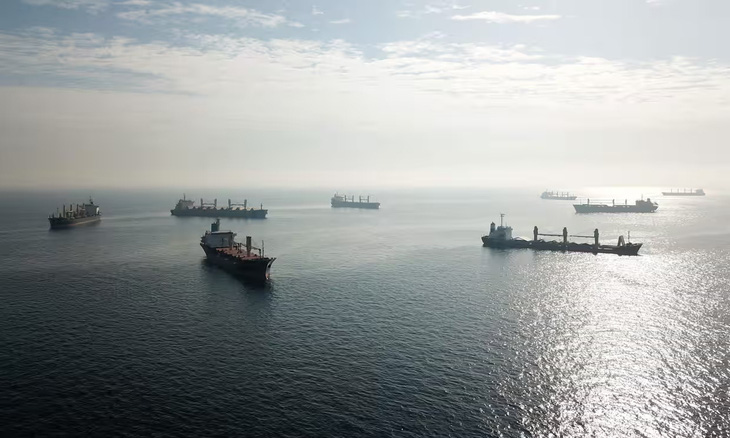 Một số tàu chở ngũ cốc ngoài khơi Biển Đen, gần phía nam eo biển Bosphorus, Istanbul, Thổ Nhĩ Kỳ - Ảnh: THE GUARDIAN
