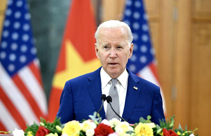 Tổng thống Mỹ Joe Biden phát biểu tại họp báo chung chiều 10-9 - Ảnh: HẢI HUY