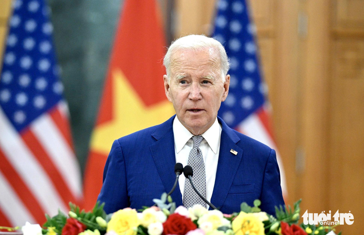 Tổng thống Mỹ Joe Biden phát biểu tại họp báo chung chiều 10-9 - Ảnh: HẢI HUY