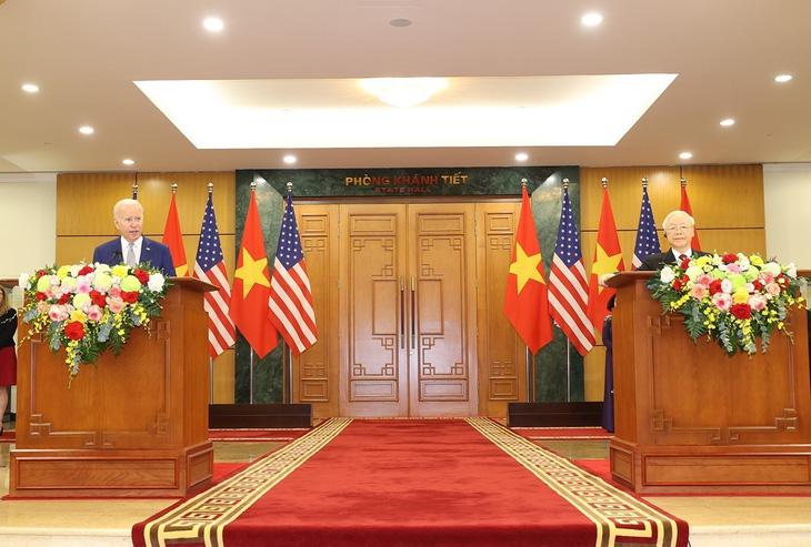 Tổng bí thư Nguyễn Phú Trọng và Tổng thống Mỹ Joe Biden tại cuộc họp báo chung - Ảnh: TTXVN