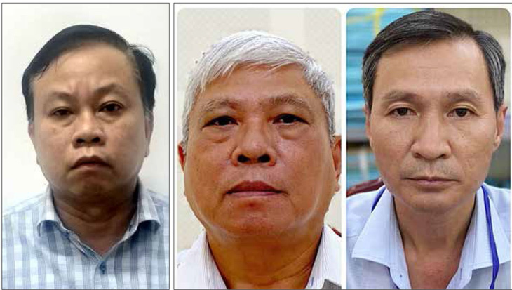 Ba cựu phó Ban quản lý các khu công nghiệp tỉnh Bình Dương (từ trái qua): Nguyễn Thành Trung, Đặng Quang Việt, Nguyễn Thành Nhân - Ảnh: BCA