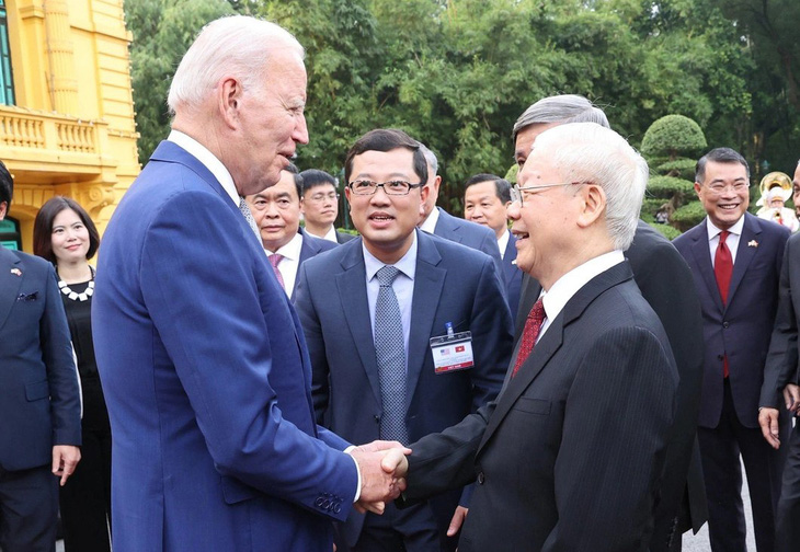Tổng bí thư Nguyễn Phú Trọng đón Tổng thống Mỹ Joe Biden - Ảnh: TTXVN