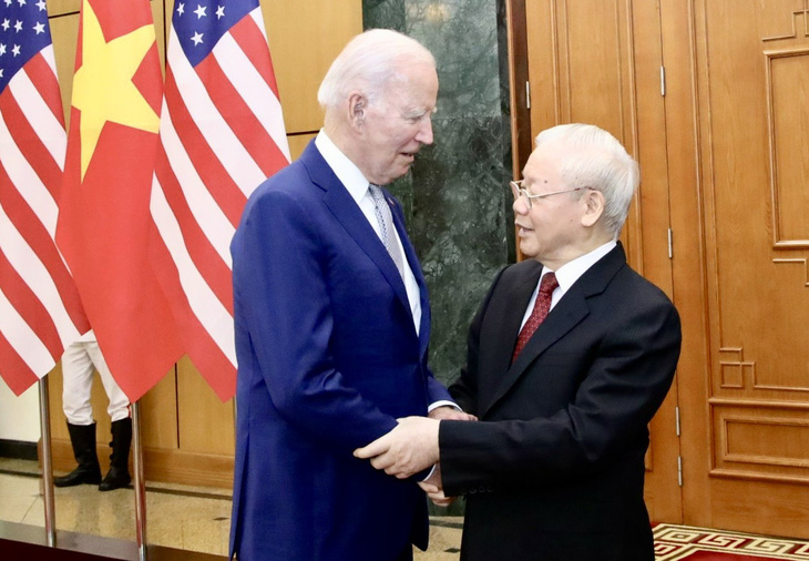 Tổng bí thư Nguyễn Phú Trọng và Tổng thống Mỹ Joe Biden chiều 10-9 - Ảnh: HẢI HUY