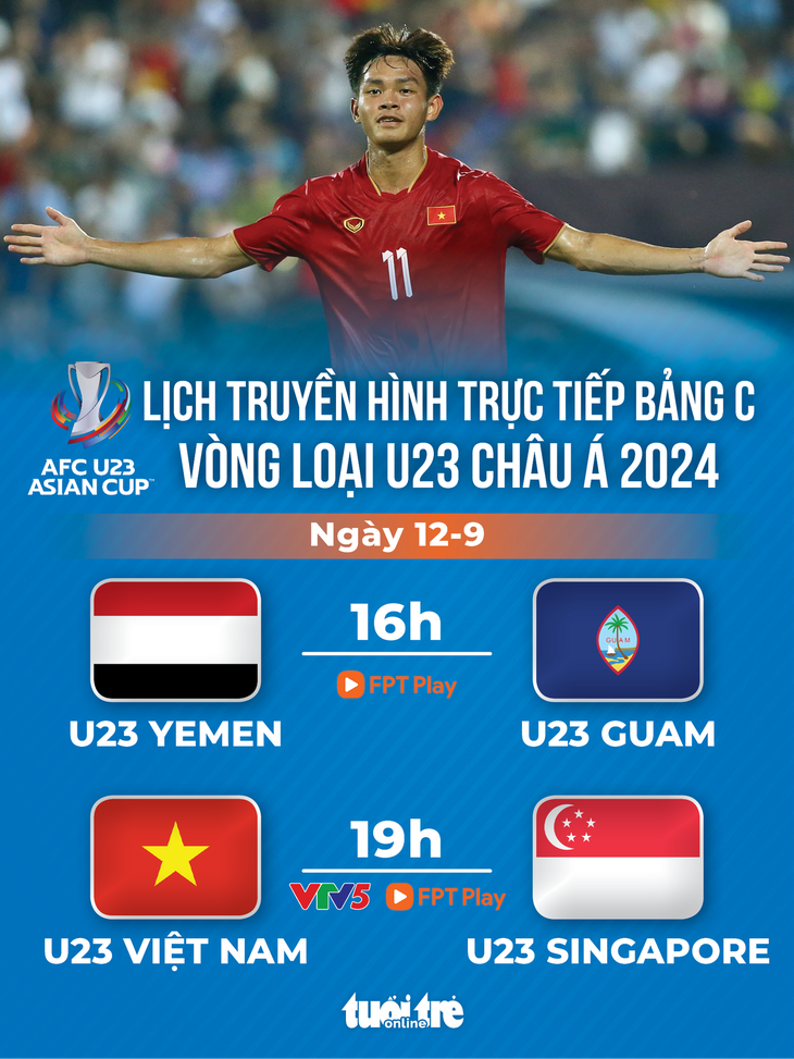 Lịch trực tiếp vòng loại Giải U23 châu Á 2024: U23 Việt Nam đấu Singapore