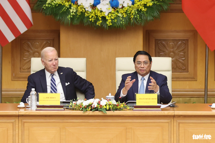 Tổng thống Mỹ Joe Biden cùng Thủ tướng Phạm Minh Chính dự Hội nghị Cấp cao Việt Nam - Mỹ về đầu tư và đổi mới sáng tạo ngày 11-9 - Ảnh: NGUYỄN KHÁNH