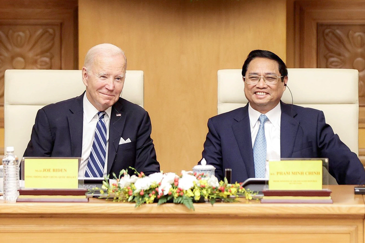 Thủ tướng Phạm Minh Chính cùng Tổng thống Mỹ Joe Biden dự Hội nghị cấp cao Việt Nam - Mỹ về đầu tư và đổi mới sáng tạo tại Văn phòng Chính phủ sáng 11-9 - Ảnh: NGUYỄN KHÁNH