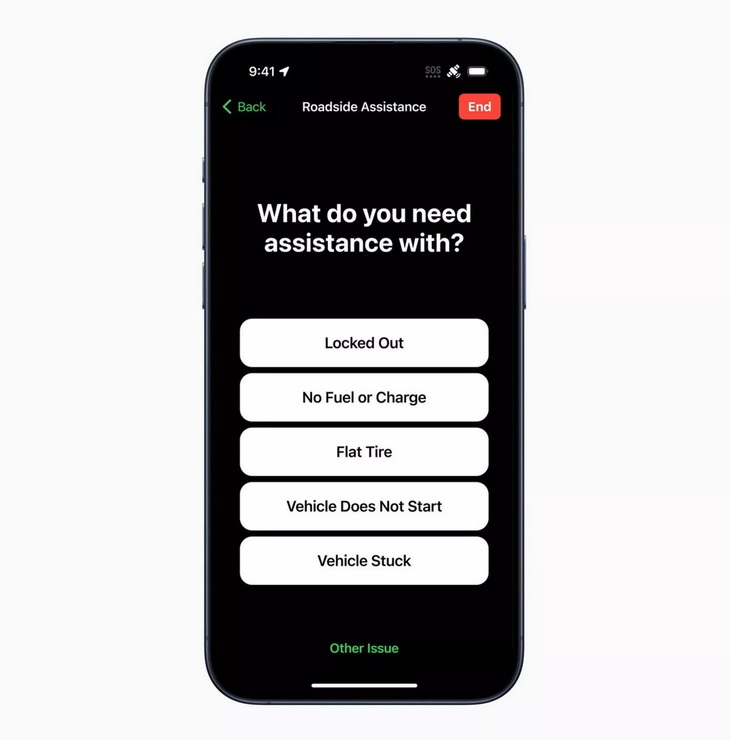 Người dùng sẽ chọn vấn đề xảy đến tới phương tiện của mình để nhận trợ giúp tương ứng - Ảnh: Apple
