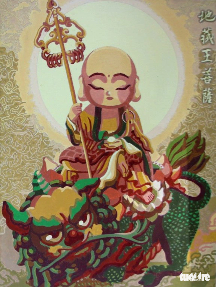Hình ảnh Đức Bồ tát Địa Tạng được vẽ theo phong cách chibi - Ảnh: HỒ LAM