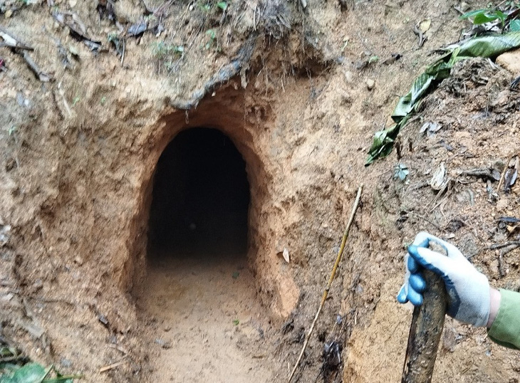 Một đường hầm khai thác vàng trái phép tại khu vực rừng đặc dụng Pù Luông - Ảnh Ban quản lý Khu bảo tồn thiên nhiên Pù Luông
