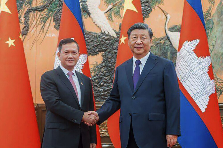 Thủ tướng Campuchia Hun Manet (trái) và Chủ tịch Trung Quốc Tập Cận Bình - Ảnh: Telegram