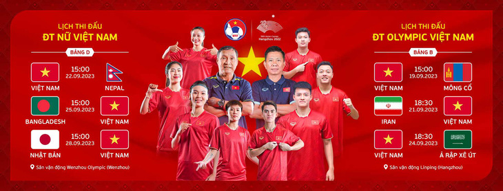 Lịch thi đấu của đội tuyển Olympic nam và quốc gia nữ Việt Nam tại Asiad 19 - Ảnh: VFF