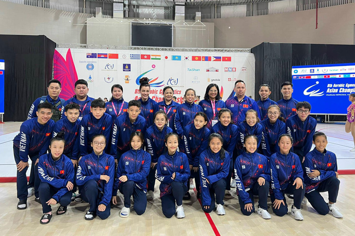 Đội tuyển aerobic Việt Nam dự Giải vô địch thể dục aerobic châu Á 2023 (nhóm tuổi trưởng thành và trẻ) tại Mông Cổ - Ảnh: VGF