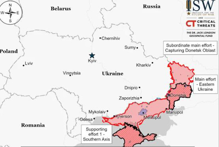 Dấu xanh trên bản đồ được ông Sacks nói là phần đất Ukraine chiếm lại được trong cuộc phản công - Ảnh: DAVID SACKS/X