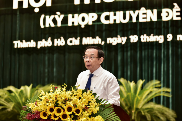 Bí thư Thành ủy TP.HCM Nguyễn Văn Nên phát biểu tại hội nghị - Ảnh: T.T.D.