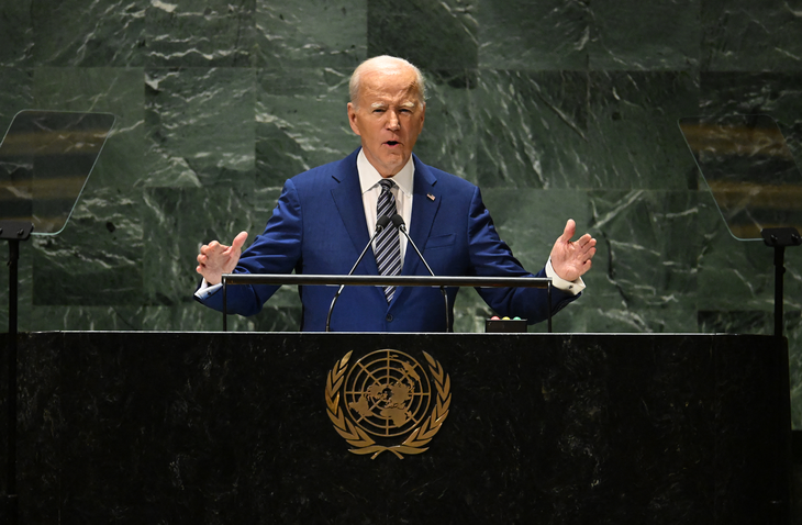 Tổng thống Mỹ Joe Biden phát biểu tại Đại hội đồng Liên Hiệp Quốc ngày 19-9 - Ảnh: AFP
