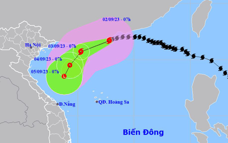 Vị trí và hướng di chuyển bão số 3 lúc 7h sáng 2-9 - Ảnh: nchmf.gov.vn