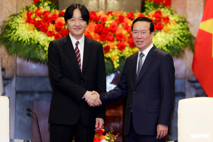 Hoàng thái tử Nhật Bản Akishino tiếp kiến Chủ tịch nước Võ Văn Thưởng sáng 22-9 - Ảnh: NGUYỄN KHÁNH