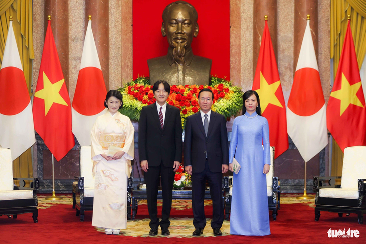 Chủ tịch nước Võ Văn Thưởng và Phu nhân Phan Thị Thanh Tâm tiếp Hoàng thái tử Akishino và Công nương Kiko sáng 22-9 - Ảnh: NGUYỄN KHÁNH