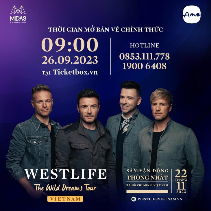 Thông tin live show The wild dreams tour của nhóm Westlife được chia sẻ rộng rãi