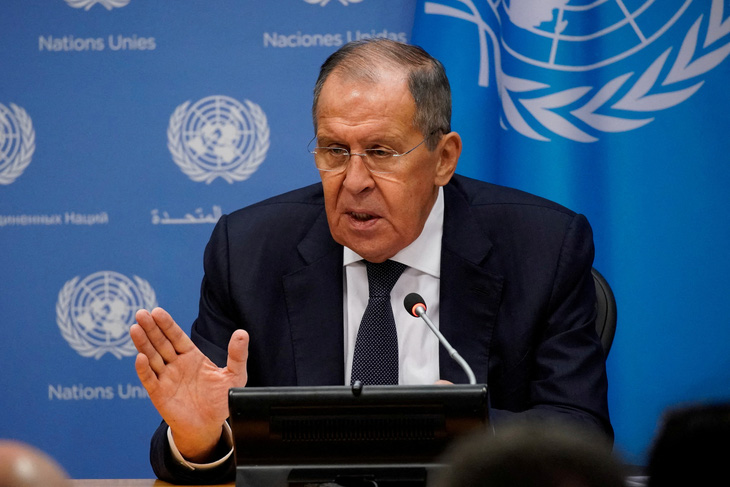 Ngoại trưởng Nga Sergei Lavrov phát biểu tại Đại hội đồng Liên Hiệp Quốc ở New York (Mỹ), ngày 23-9 - Ảnh: REUTERS