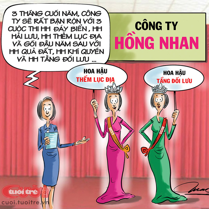 Công ty Hồng Nhan giới thiệu hoa hậu &quot;trên trời dưới biển&quot; - Tranh: Đỗ Minh Tuấn 