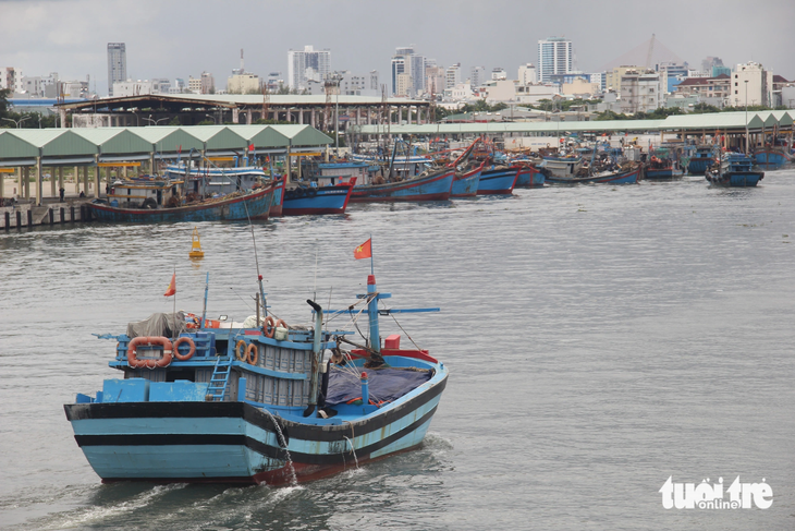 Bộ đội biên phòng TP Đà Nẵng kêu gọi tàu thuyền khẩn trương vào bờ hoặc tìm nơi trú ẩn an toàn - Ảnh: TRƯỜNG TRUNG