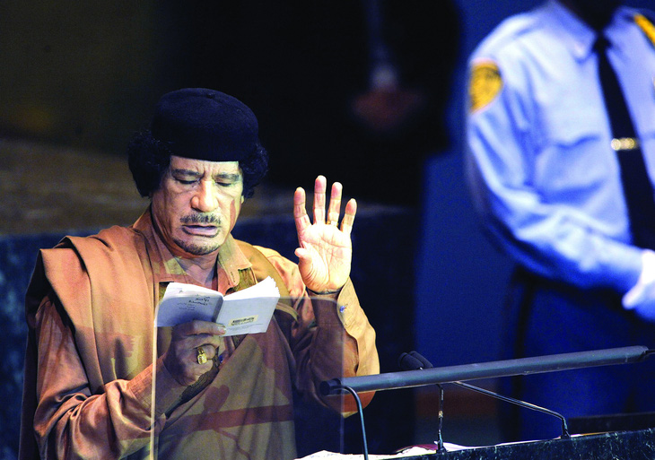 Ông Gaddafi từng có lần phát biểu một tiếng rưỡi ở UNGA. Ảnh: AFP