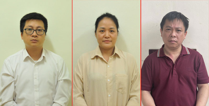 Các bị can (từ trái qua): Trần Vinh Quang, Phan Thị Thu Thủy và Nguyễn Ngọc Phương (chủ tịch Công ty vàng Phú Cường) - Ảnh: Bộ Công an