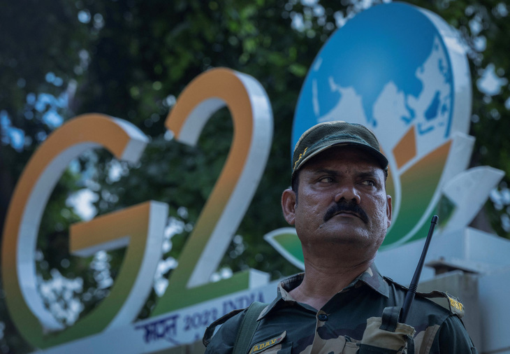 Binh sĩ Ấn Độ đứng gác trong buổi diễn tập trước khi diễn ra Hội nghị G20 ở New Delhi, ngày 2-9 - Ảnh: REUTERS