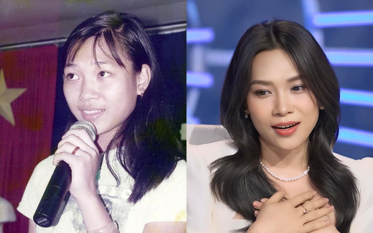 Mỹ Tâm năm 17 tuổi (trái) và Mỹ Tâm tại Vietnam Idol 2023 - Ảnh chụp màn 