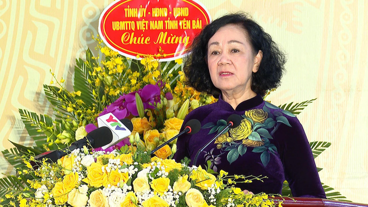 Thường trực Ban Bí thư Trương Thị Mai phát biểu tại lễ khai giảng - Ảnh: MỸ VÂN