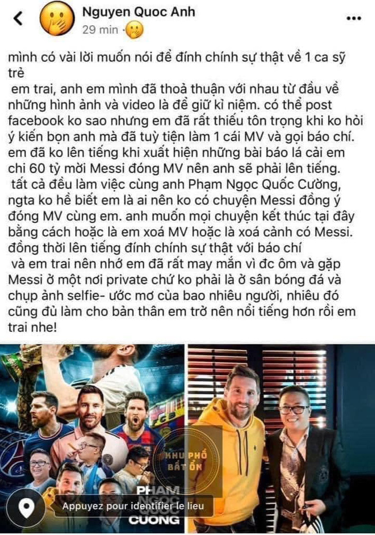 Người đi cùng Jack sang châu Âu gặp Messi lên tiếng đề nghị gỡ bỏ MV