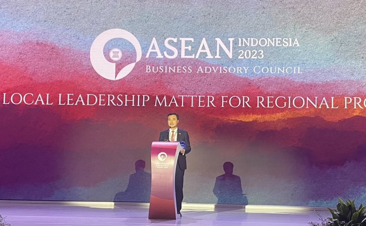 Phó chủ tịch UBND TP.HCM Bùi Xuân Cường phát biểu tại Hội nghị thượng đỉnh Kinh doanh và Đầu tư ASEAN (ABIS 2023), ngày 4-9 - Ảnh: SỞ NGOẠI VỤ