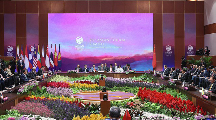 Thủ tướng Phạm Minh Chính cùng lãnh đạo các nước dự Hội nghị Cấp cao ASEAN với Trung Quốc - Ảnh: VGP/Nhật Bắc
