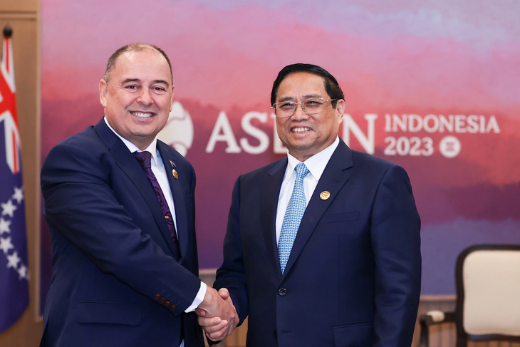 Thủ tướng Phạm Minh Chính gặp Thủ tướng Quần đảo Cook Mark Brown - Ảnh: NHẬT BẮC