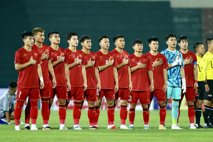 Đội hình xuất phát của U23 Việt Nam có 9/11 cầu thủ là bộ khung thi đấu chính tại SEA Games 32 hồi tháng 5 - Ảnh: HOÀNG TÙNG