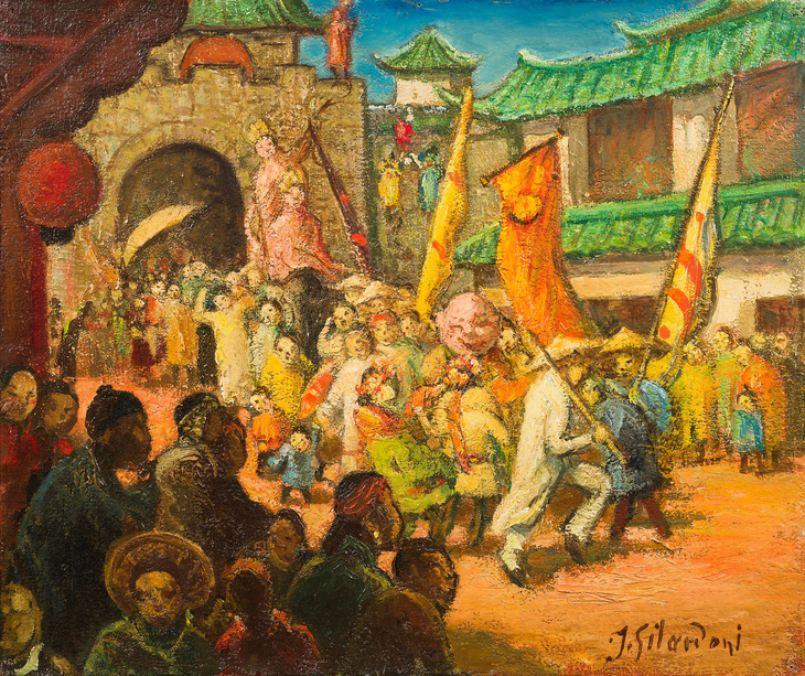 Bức tranh Procession à Cholon (Đám rước ở Chợ Lớn) của Joseph Gilardoni 