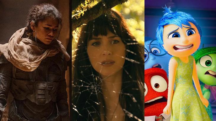 Những bộ phim nổi bật ra mắt trong năm 2024 (từ trái qua phải) Dune 2, Madame Web, Inside Out 2 - Ảnh: Hollywood Reporter