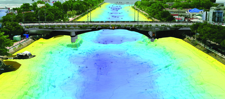 Mô hình 3D độ sâu kênh Thanh Đa đoạn đi qua cầu Kinh. Ảnh: Portcoast
