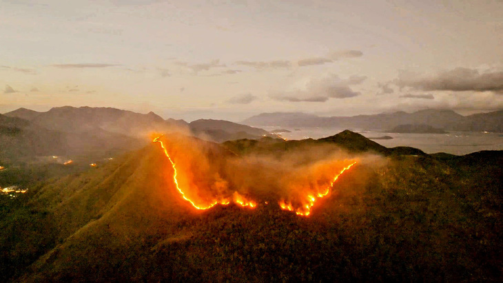 Đám cháy bùng phát trên núi Cô Tiên, Nha Trang - Ảnh: QUỐC BẢO