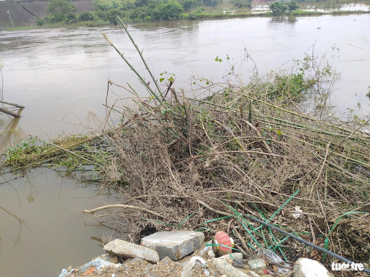 Các vụ sạt lở vừa qua tại bờ sông Minh đã cuốn trôi hàng ngàn khối đất đá cùng cây cối xuống sông - Ảnh: LÊ MINH